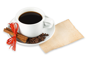 Coffee beans and cup background