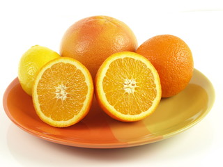 Halved oranges, isolated