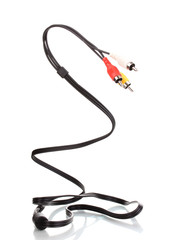 Audio and video cable isolated on white