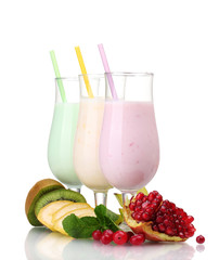 Milk shakes with fruits isolated on white