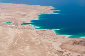Birdseye view of the Dead sea desert coast in Israel