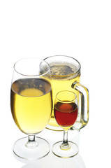 Beer and red wine.