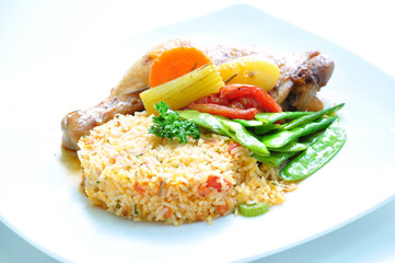 Fried rice with drumstick