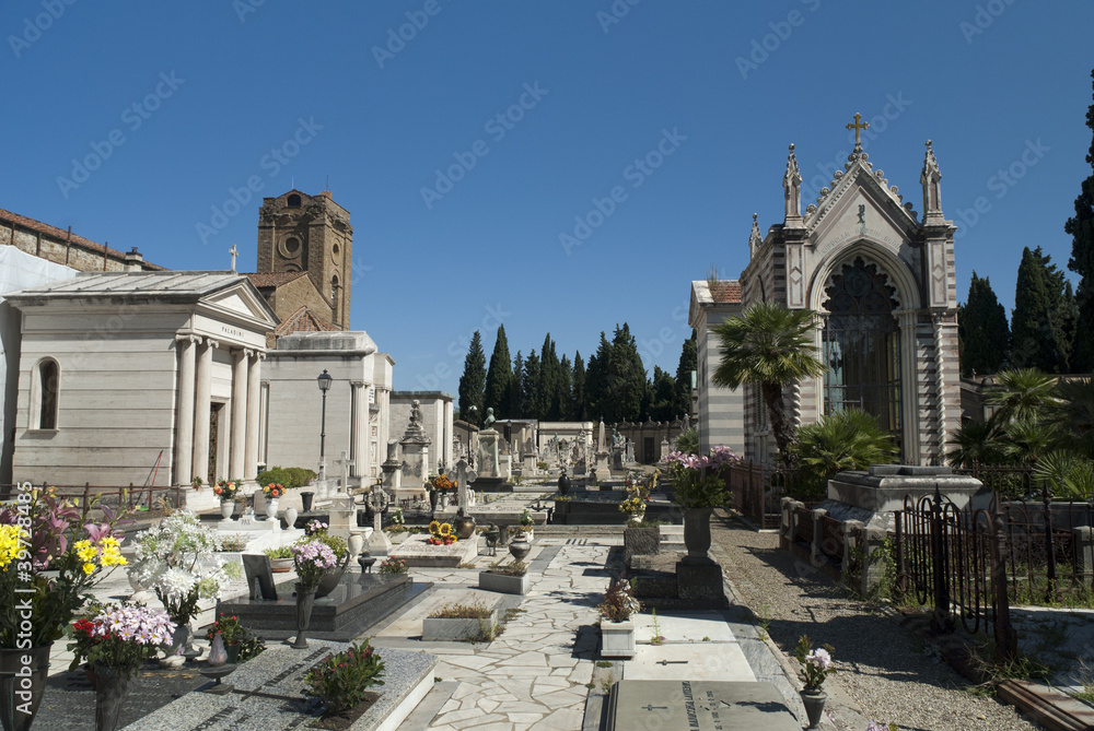 Wall mural tombs in spectacular cemetery in florence italy