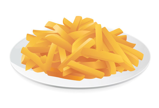 French fries on a plate. Vector illustration on white background