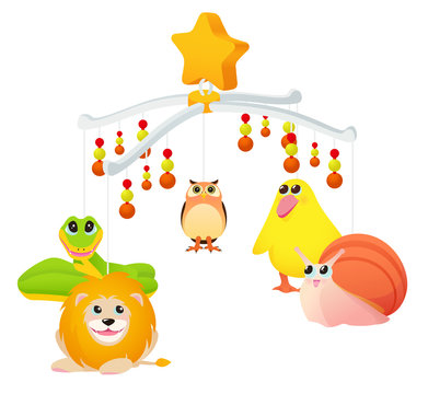 Musical toy with animals for cot