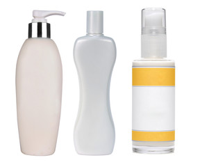 Set of plastic bottles of body care and beauty products