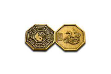 coin brass yin-yang and snake