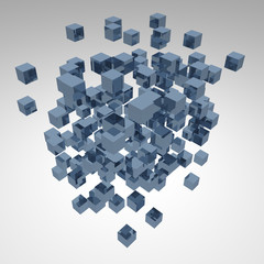 3d abstract background cubes explosion on white