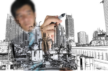 Business Man Drawing building and cityscape