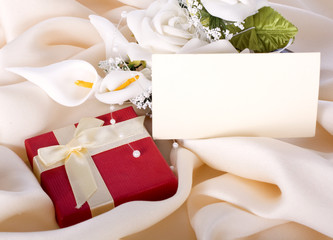 Holiday gift with a bouquet of the bride