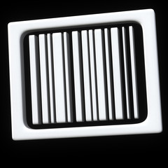 White bar code icon on black background 3d