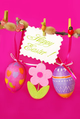 easter decoration with hanging eggs