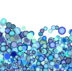 water 3d render strings of floating balls in multiple blue purpl
