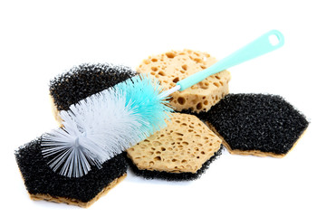 Sponges and  brush for ware washing isolated
