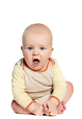 little amazing sitting baby on white