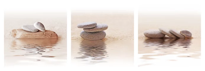 Deurstickers Zen kiezel drieluik © Delphotostock