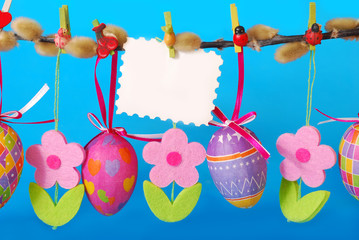 easter decoration with hanging eggs