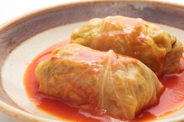 Cabbage roll with tomato sauce