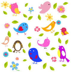 flowers and birds seamless pattern