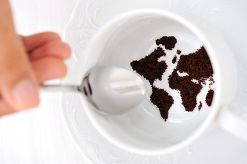 World map in coffee cup, series