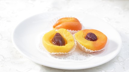 Fruit candy:  peach,  apricot, plum
