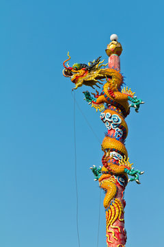 Dragon on pole in Chinese temple