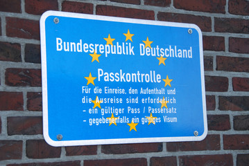 Grenzschild, Bundesrepublik Deutschland, Passkontrolle, Einreise