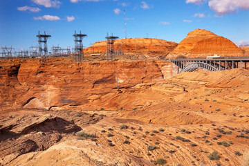 Naklejka premium Glen Canyon Dam Electric Power Towers Lines Arizona