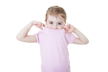 A happy little girl on white background