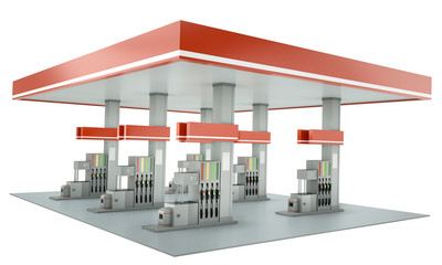 Gas station isolated on white background. 3D render
