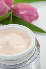 Face cream and tulips