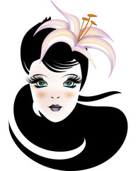 Woman with flower in her hair. Vector for beauty salon, logotype, tattoo or any use