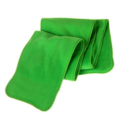 green fleece folded scarf isolated on white