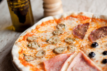 A pan of pizza with mushroom