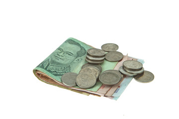 Thaibaht banknotes and coins  money