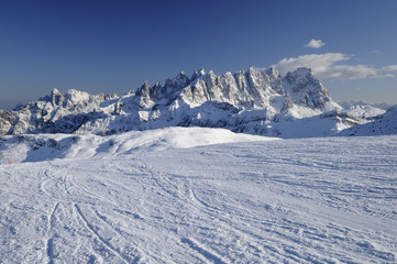 bright snow and Pale range, dolomites