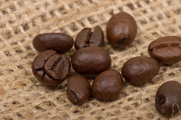 Coffee beans on sack(burlap)