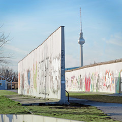 Parts of Berlin Wall with Television Tower in background