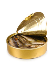 Open tin can isolated on white