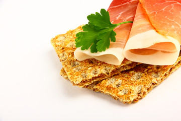 Delicious rolled smoked ham on wholemeal bread