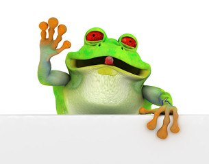 Happy toon frog with a white banner