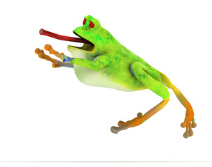 Toon frog jumping in a fly catch pose