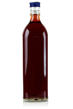Glass bottle with alcohol.
