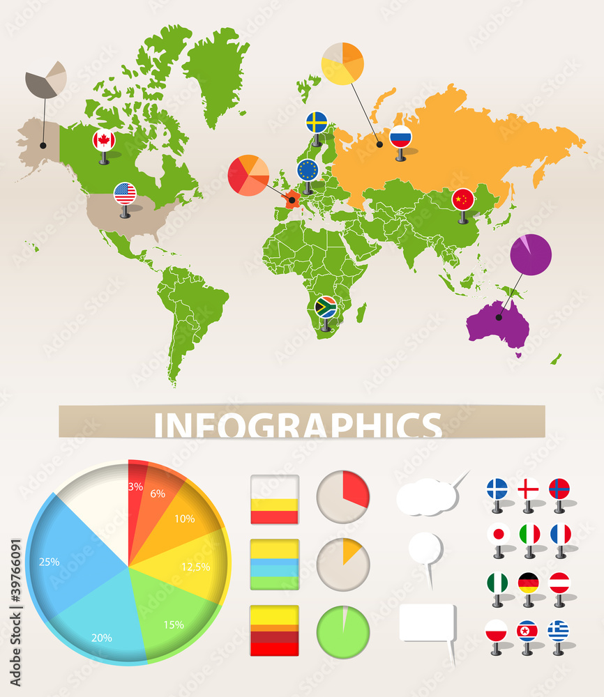 Poster infographics. earth map and different chart