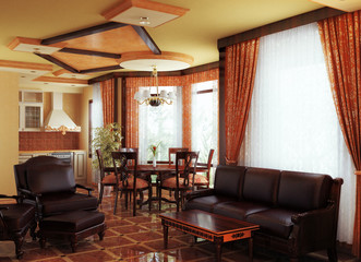 living room with kitchen and a dining table