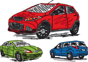 Naklejka premium sketch of 3 cars. Vector illustration