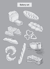 bakery food set hand drawn illustrations