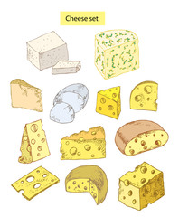 cheese set hand drawn illustrations