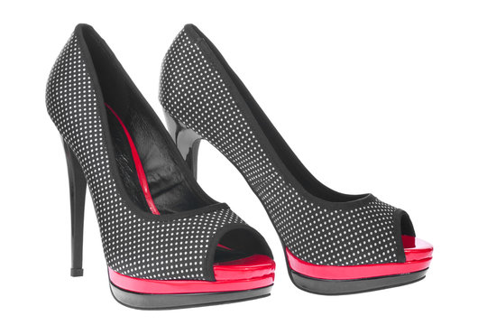 Black And Red With White Polka Dots Womens Shoes